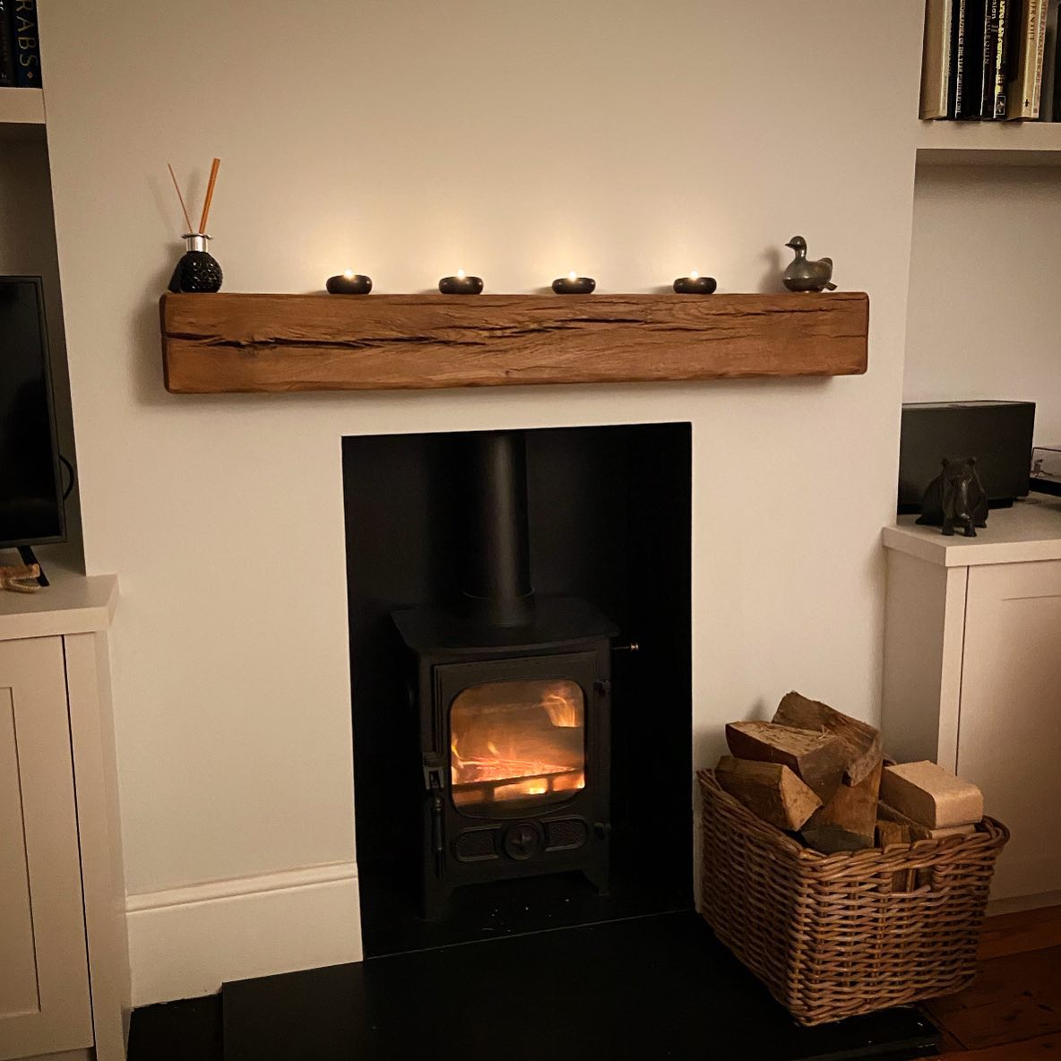 Rustic Oak Fireplace Mantel 6" x 4" with fitting kit